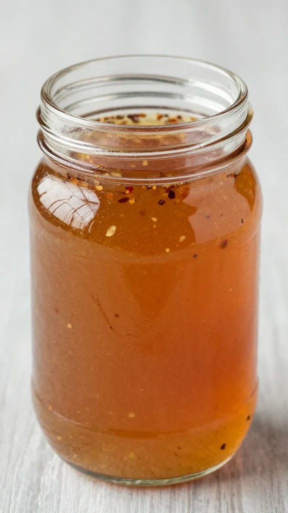 mason jar of vinegar sauce with red pepper flakes