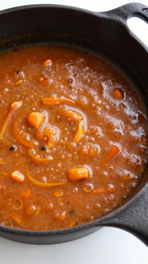 cast-iron saucepan of simmering Carolina Gold sauce