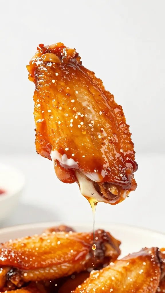 single smoked chicken wing dipped in Alabama white bbq