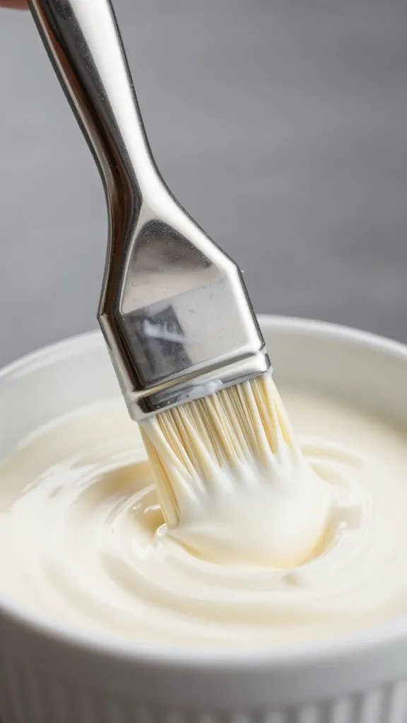 stainless basting brush loaded with Alabama white sauce