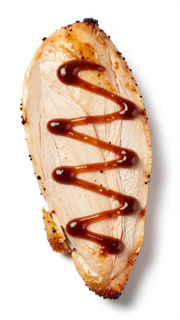 slice of smoked chicken breast with sauce drizzle line