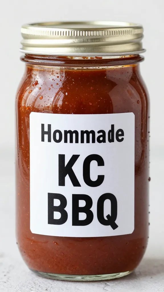 labeled mason jar of homemade KC BBQ sauce