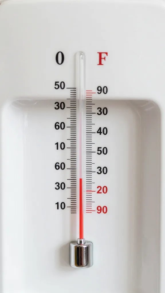 thermometer reading 90°F beside water dispenser, closeup