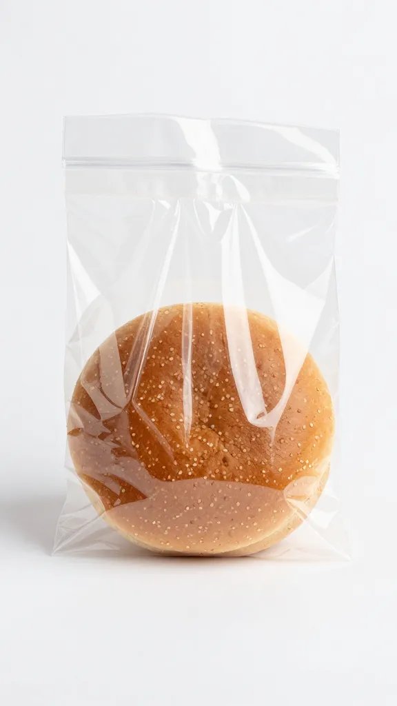 one whole-wheat hamburger bun in clear bakery bag