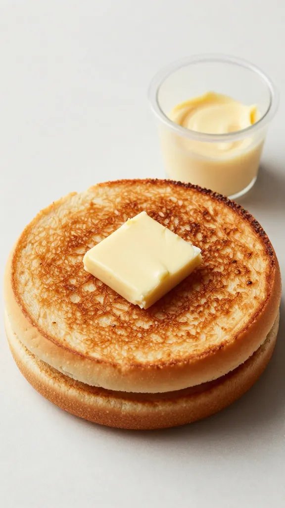 toasted burger bun half with light butter, macro shot