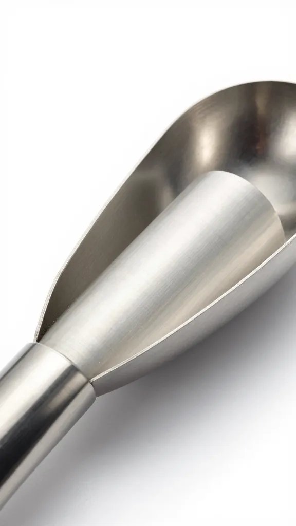 one slider roll beside stainless portion scoop, closeup