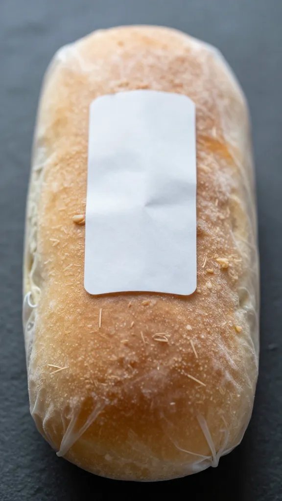 single bun wrapped for freezing with date label closeup