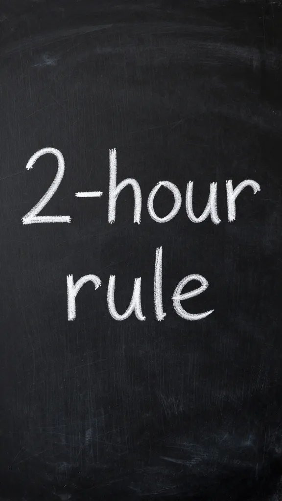 chalkboard “2-hour rule” sign, clean handwritten lettering