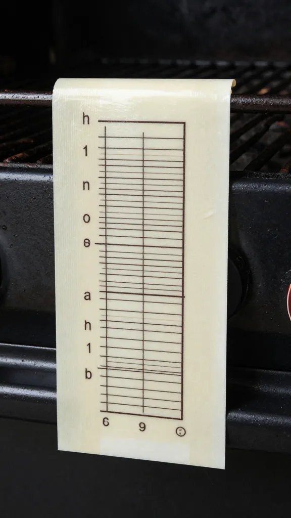 laminated temperature chart taped to grill side shelf