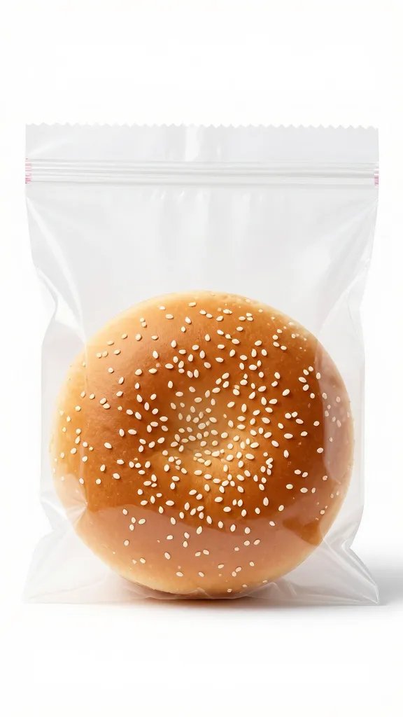 Single sesame burger bun in 8-pack bag, front bun