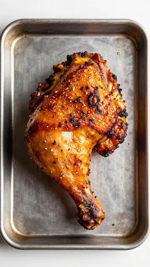 single tray of smoked chicken thighs with crispy skin
