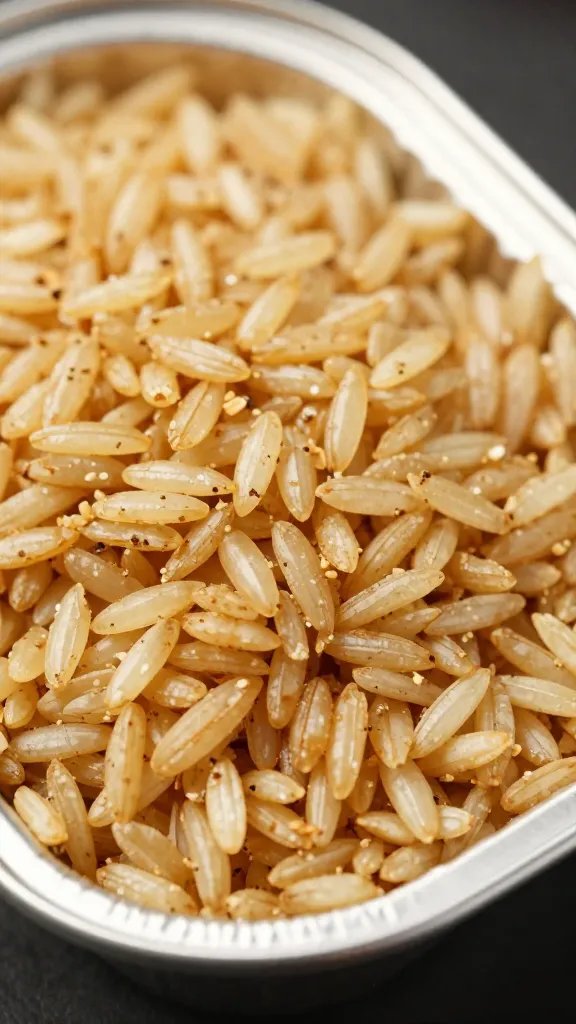 closeup of aluminum half pan packed with seasoned rice