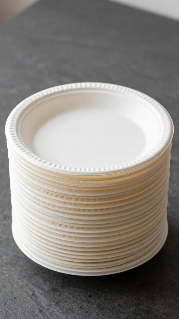 single stack of disposable compostable plates on table