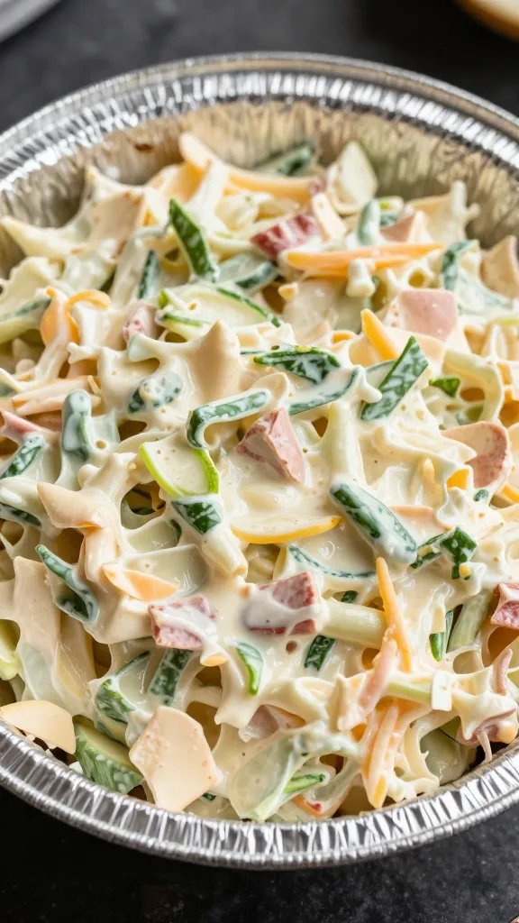 commercial foil pan of creamy coleslaw