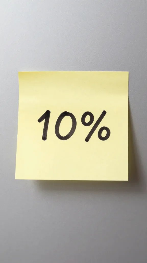 10% buffer sticky note on fridge door, closeup