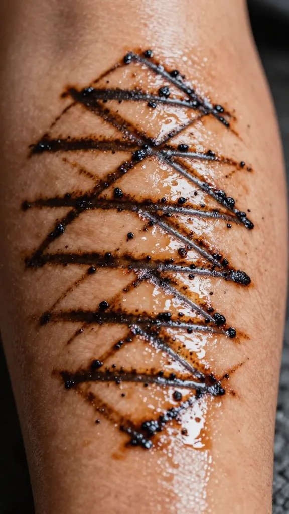 closeup of grill marks on one lacquered thigh