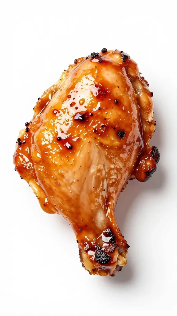 Single grilled chicken thigh with lacquered sauce sheen