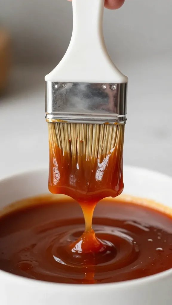 Basting brush coated in sticky low-carb BBQ sauce