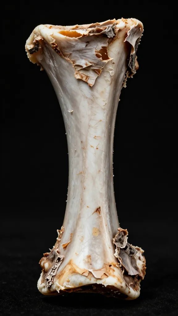 Set bark crust on single rib bone, macro detail