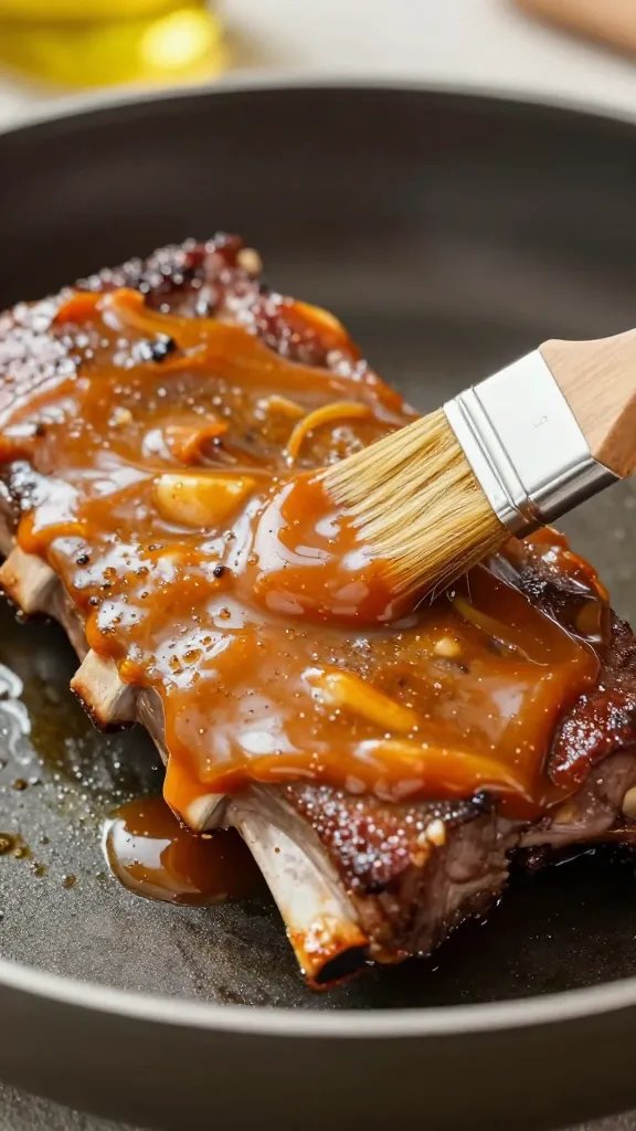 Warm sauce brushing on rib, thin even coat