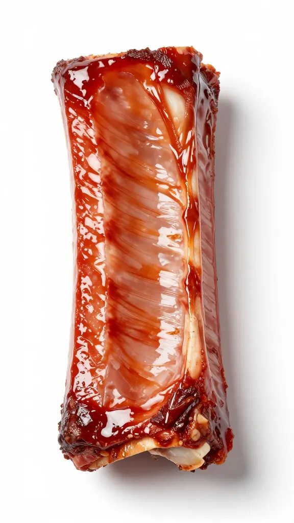 Rib edge showing clean bite mark, lacquered glaze