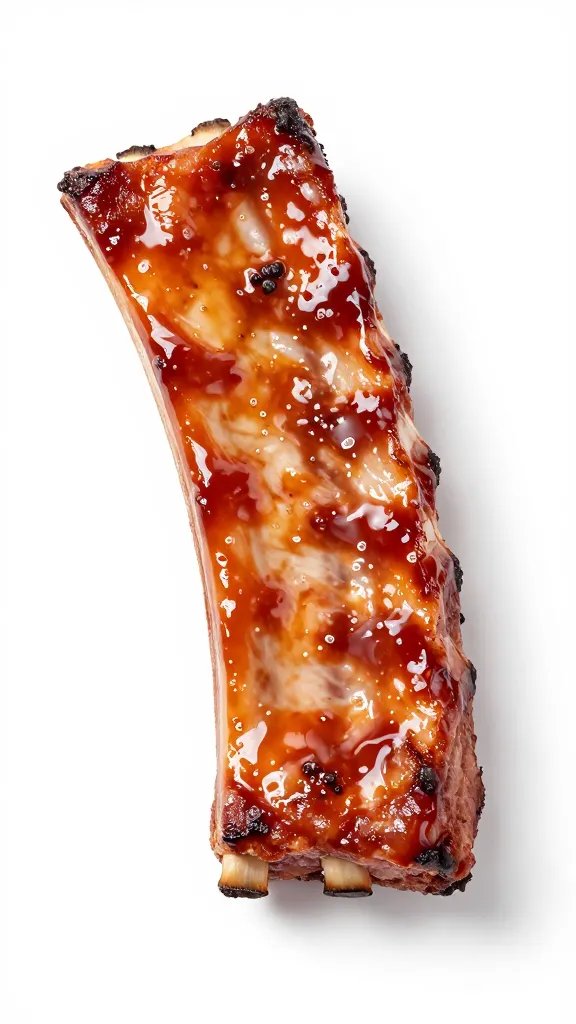 single glazed pork rib, sauce sheen, tight crop