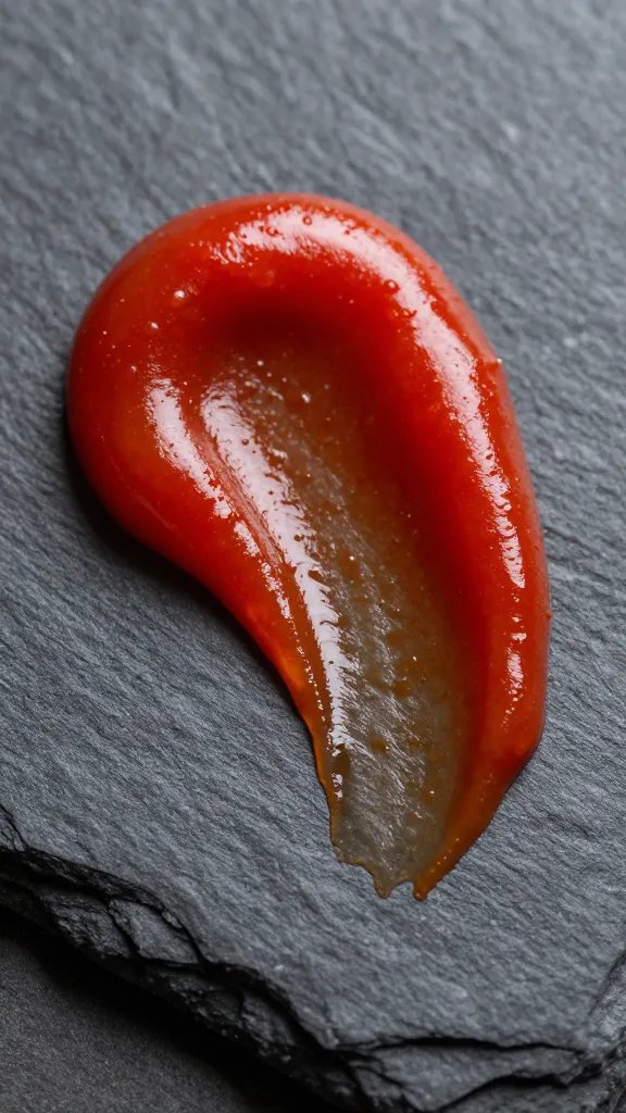 ketchup-based bbq sauce smear on black slate, macro