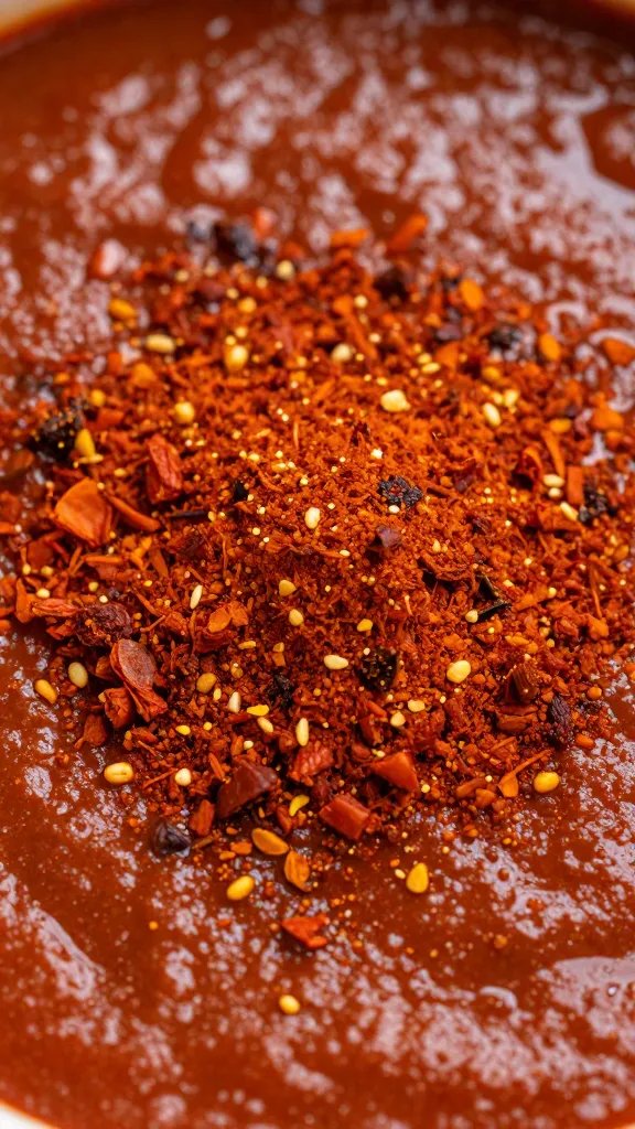 smoked paprika dusting atop sauce surface, macro texture