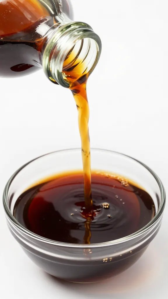 apple cider vinegar pouring into dark BBQ sauce