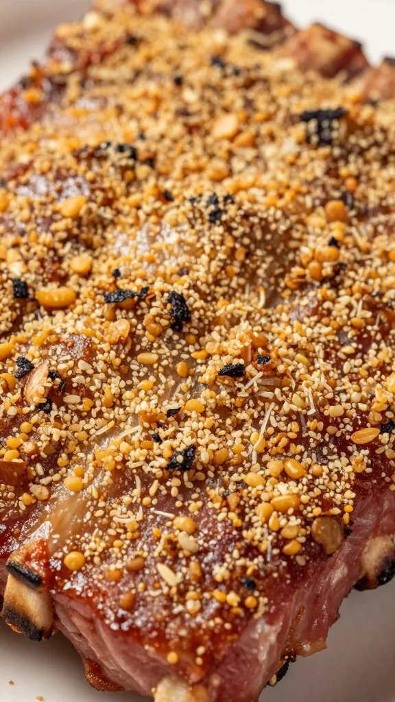 closeup of dry rub crust on pork rib bark