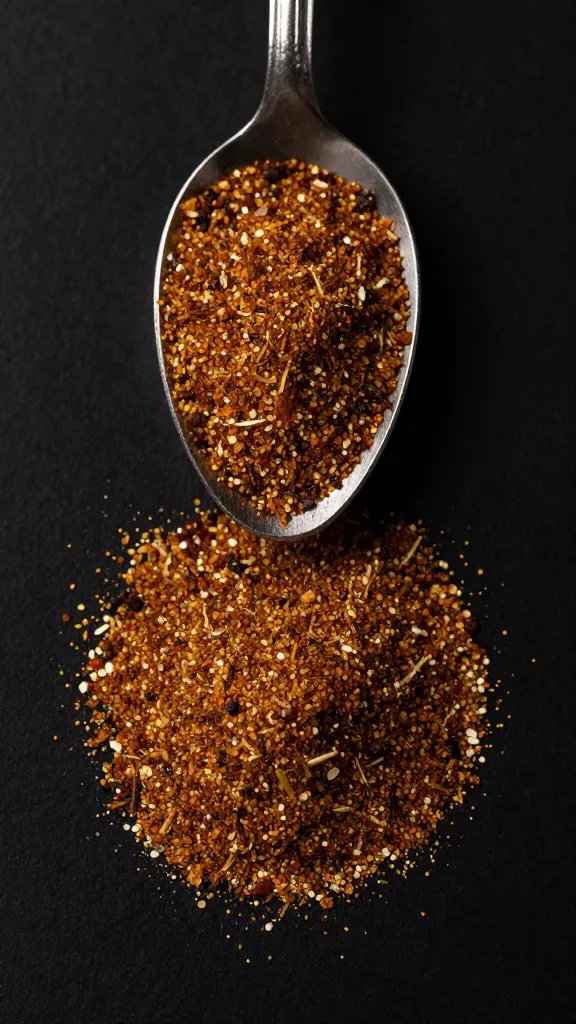 spoonful of smoky dry rub over black background