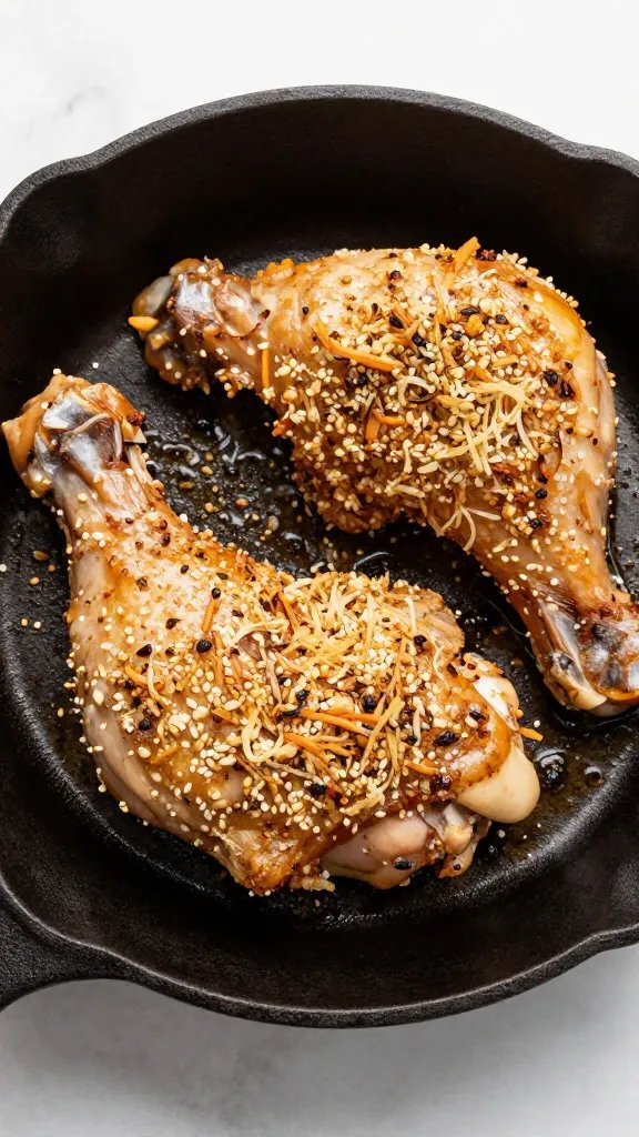 single cast-iron skillet chicken thigh with rub crust
