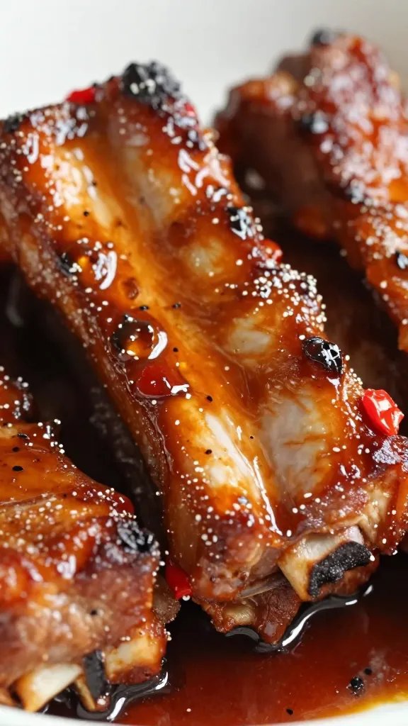 Glazed pork rib, last 10-minute saucing closeup