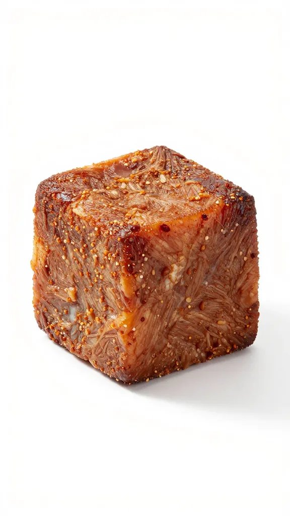 Single pork shoulder cube with tacky bark