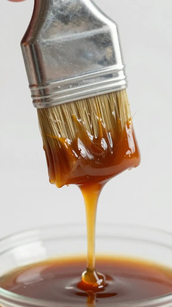 Brush dripping Kansas City molasses sauce closeup
