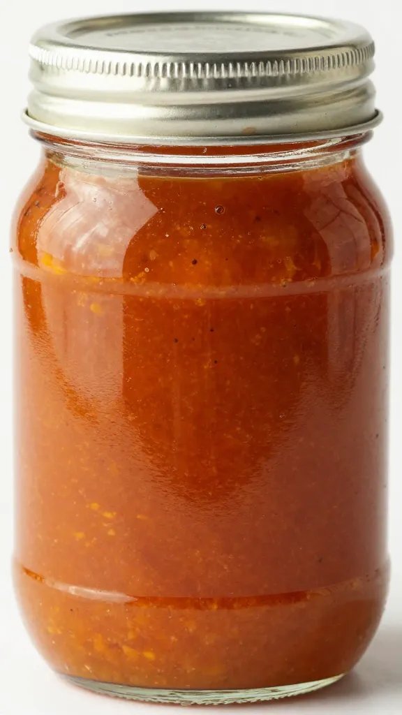 Mason jar of Carolina vinegar-pepper sauce closeup