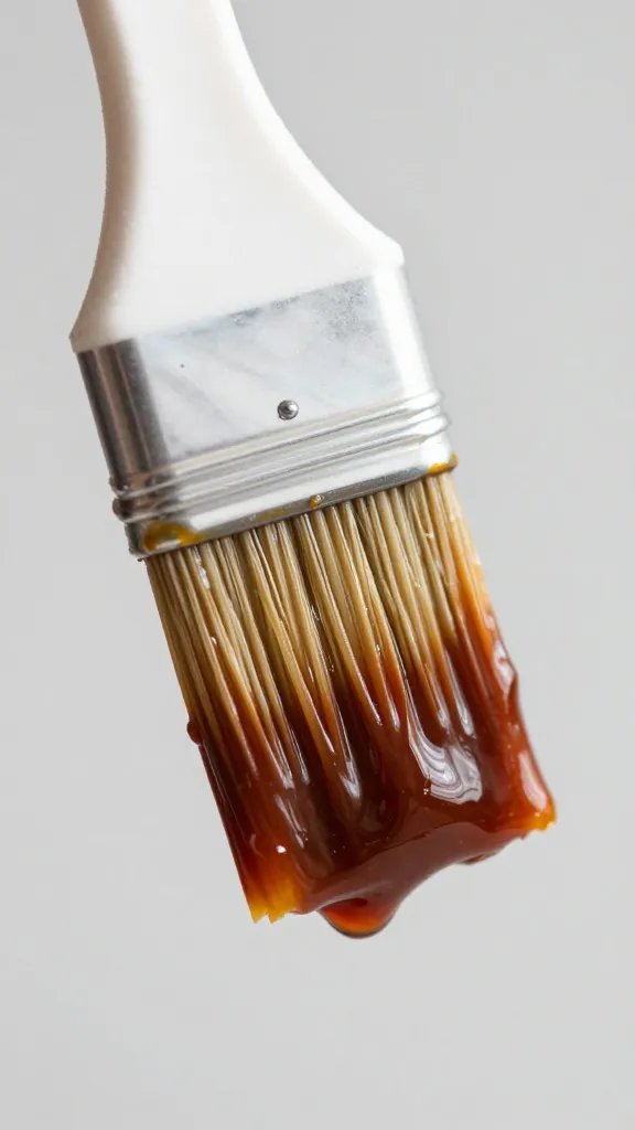 Sauce brush saturated with BBQ glaze, macro