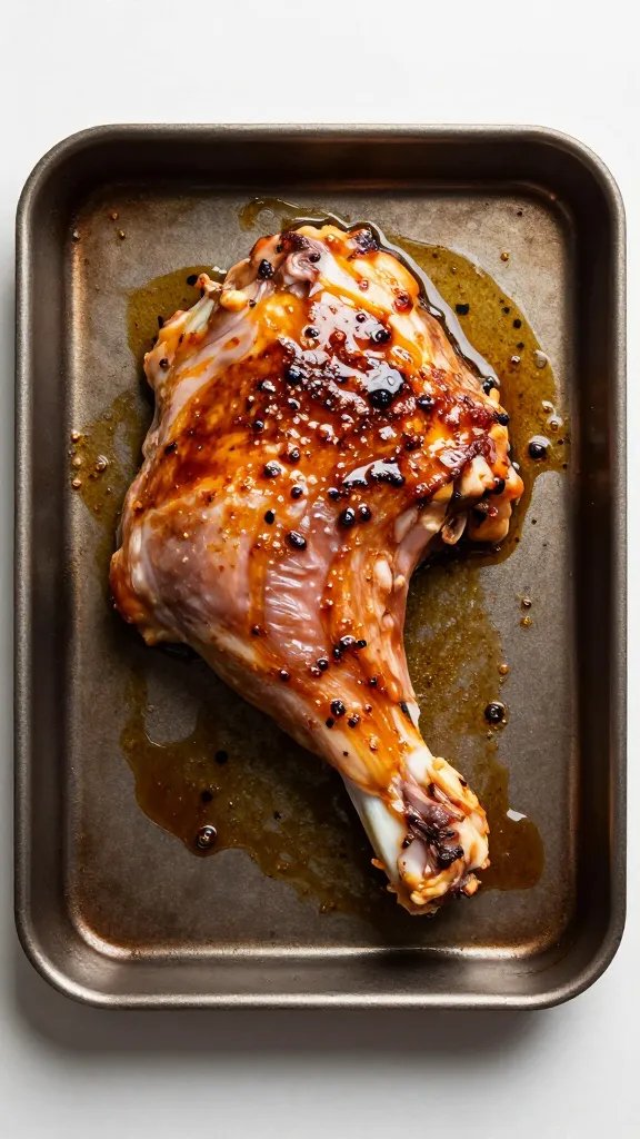 Single sheet pan with one thigh, brushed with marinade