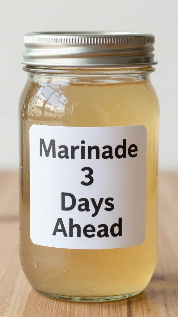 Mason jar labeled “Marinade—3 Days Ahead,” sealed