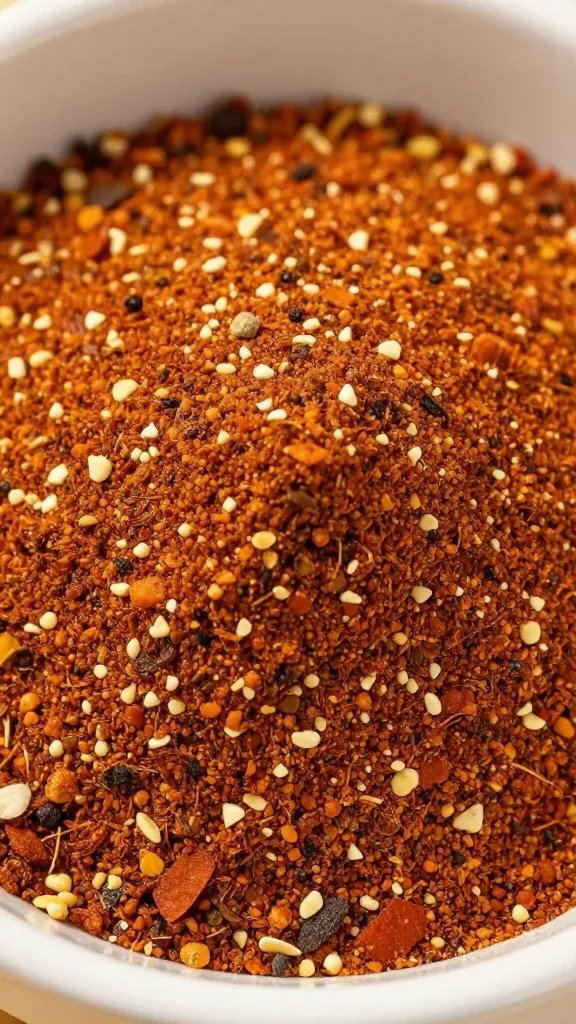 Small bowl of dry rub spice blend, macro texture