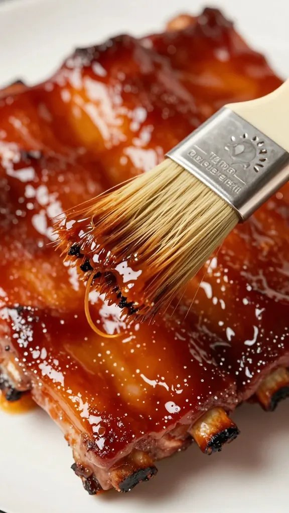 brushed pork rib with sticky bbq glaze, closeup