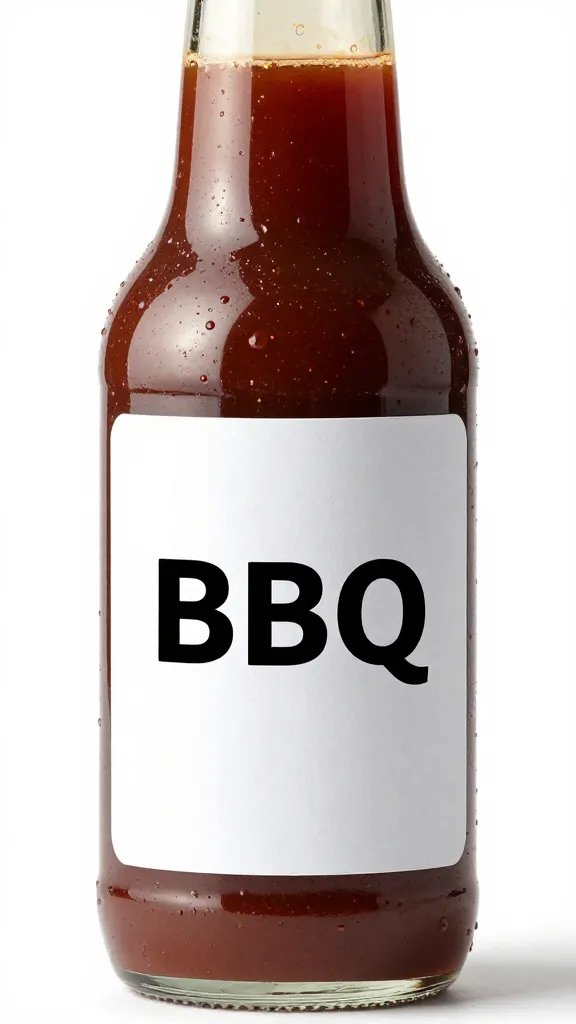 labeled glass bottle of bbq sauce, condensation beads