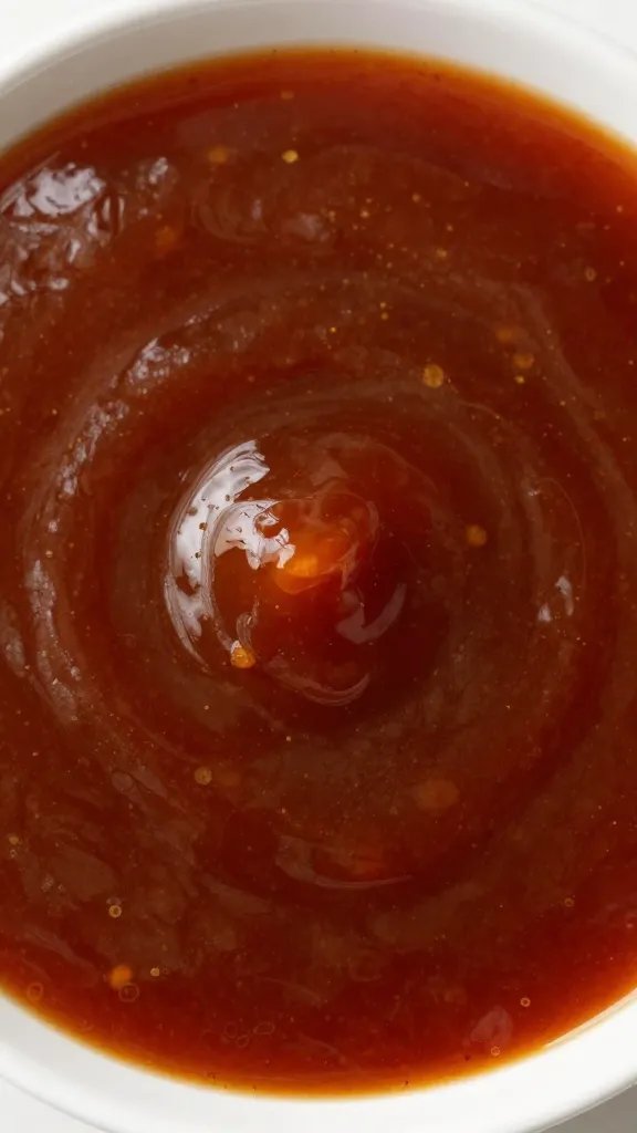 closeup bowl of bbq sauce with visible pepper flecks