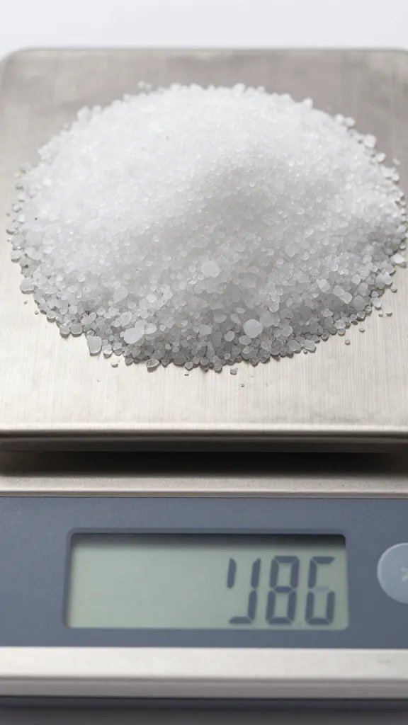 closeup of kosher salt mound on digital gram scale