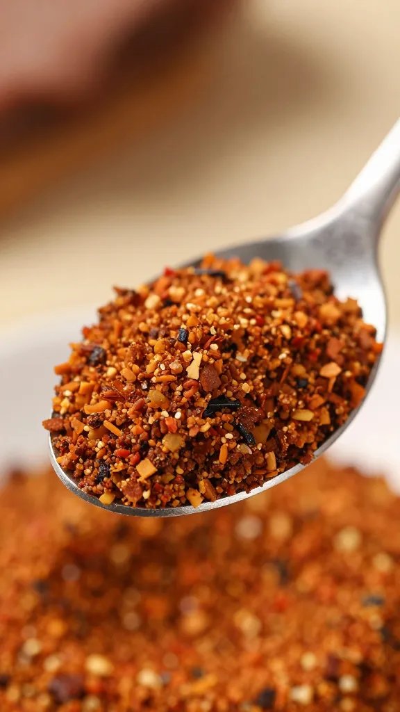 single tablespoon heaped with brisket dry rub, macro shot