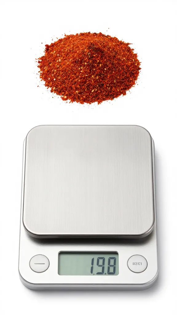 studio shot of digital kitchen scale with spice mound