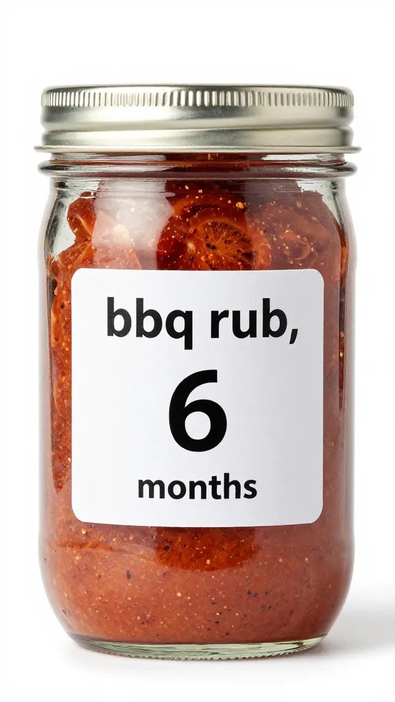 airtight mason jar labeled “bbq rub, 6 months”