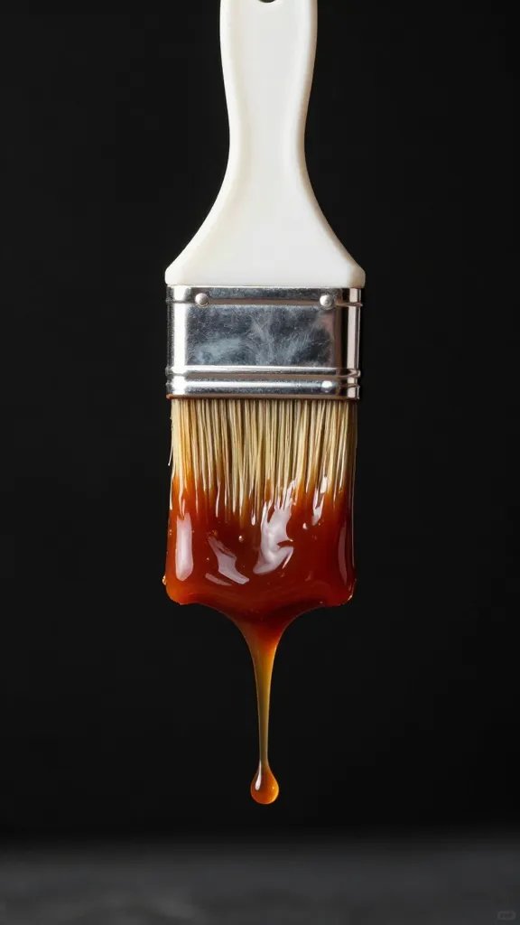 Single basting brush dripping BBQ sauce, black background