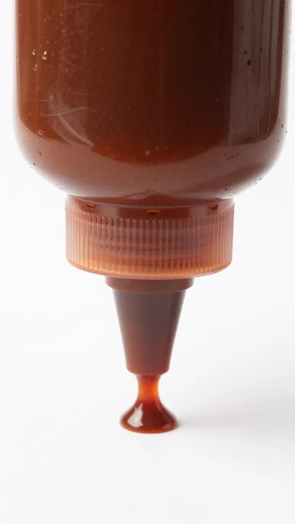 Squeeze bottle of BBQ sauce, nozzle detailed, studio light