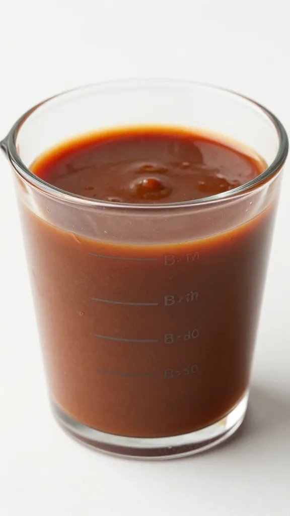 Measuring cup filled to 2 cups of BBQ sauce